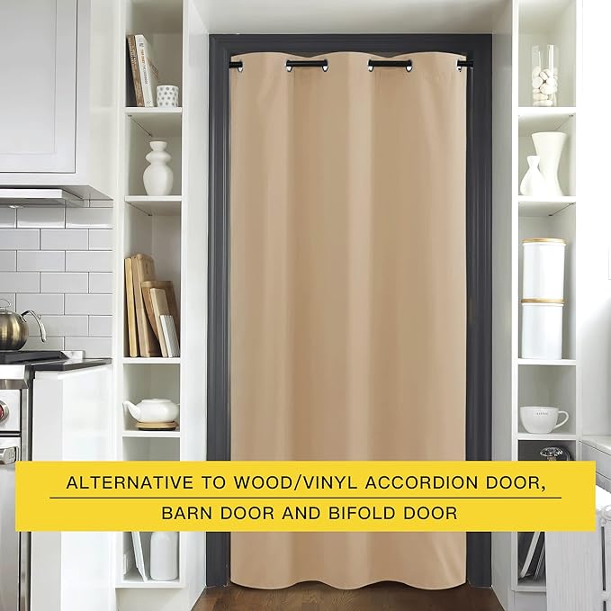 NICETOWN Closet Curtain for Bedroom Door, Faux Folding Accordion Doors, Blackout Noise Reducing Room Divider for Doorway Laundry Room Bifold Door (1 Panel, 5ft Wide x 9ft Long, Biscotti Beige)