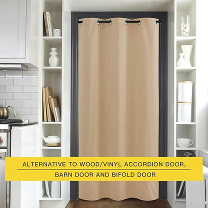 NICETOWN Sound Barrier Door Curtain, Laundry Room Divider for Office, Vintage and Sliding Room, Room Dividers Ideas for Loft, Dorm, Hotel, Living Room (Biscotti Beige, 1 Pack, 8ft Tall x 5ft Wide)