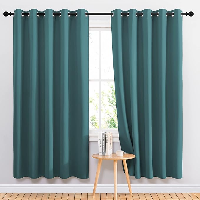 NICETOWN Insulated Curtains Blackout Draperies - Triple Weave Microfiber Home Thermal Insulated Solid Ring Top Blackout Curtains/Panels for Bedroom(Sea Teal, Set of 2, 66 x 72 Inch)