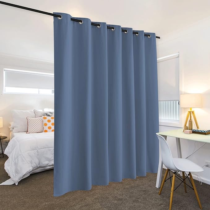 RYB HOME Privacy Room Divider Curtains Blackout Thermal Insulating Soundproof Partitions for Restroom Dorm Apartment Separator Kids Nursery Home Office Meeting, 1 Panel, Stone Blue, W 100 x L 84 inch