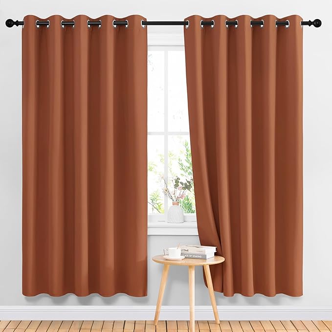 NICETOWN Blackout Sliding Door Curtains 2 Panels - Doorway Window Treatment Thermal Sound Reducing Room Dividers Light Blocking for Bedroom/Living Room (Burnt Orange, 2 Panels, W66 x L72)