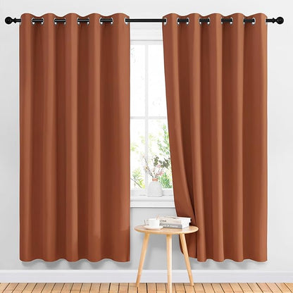 NICETOWN Blackout Sliding Door Curtains 2 Panels - Doorway Window Treatment Thermal Sound Reducing Room Dividers Light Blocking for Bedroom/Living Room (Burnt Orange, 2 Panels, W66 x L72)