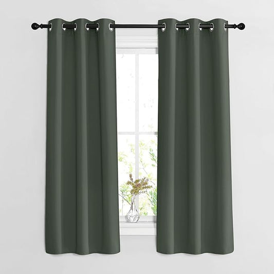 NICETOWN Bedroom Curtains 63 inch Length 2 Panels - Grommet Top Blackout Room Darkening Sound Reduction Privacy Thermal Drapes for Flat/Laundry, Dark Mallard, W37 x L63