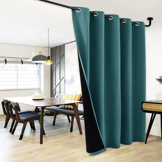 NICETOWN 100% Blackout Patio Sliding Door Curtain, Wide Lined Drape, Keep Warm Drapery, Sliding Glass Door Panel for Night Shift（Sea Teal, 1 Panel, 70 inches Wide x 95 inches Long