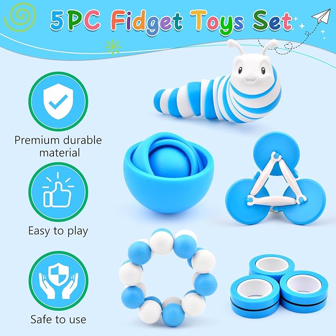 Fidget Toys Adults Pack, Sensory Toys Set for Kids, Fidget Spinner Slug, Figette Cool Gadget for Girls Boys Teens ADHD Autism Stress Relief Desk Toy Easter Basket Stuffers for Gift