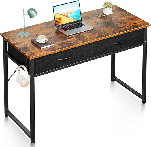 ODK 40 Inch Small Desk with Fabric Drawers- for Bedroom, Vanity Desk with Storage, Home Office Computer Desk for Small Spaces, Modern Work Writing Study Table, Vintage