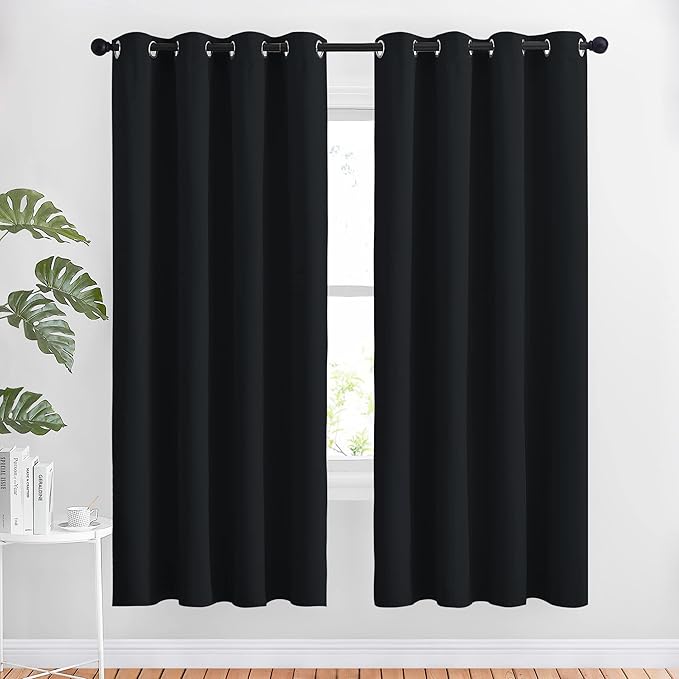 NICETOWN Blackout Curtain Panels 72 inches - Light Reducing Thermal Insulated Solid Grommet Blackout Curtains/Panels/Drapes for Living Room (Set of 2, 52 inches by 72 Inch, Black)