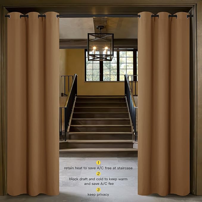 NICETOWN Sound Reducing Room Divider Curtain Screen Partition, Function Thermal Blackout Patio Door Curtain Panel, Sliding Door Insulated Curtain, Gold Brown, 5ft Wide x 7ft Long