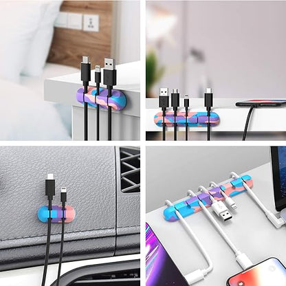 Cable Organizer, Cord Organizer Cable Management, Cable Clips USB Cable Holder Wire Organizer Cord Clips,(5, 3 Slots Colourful)