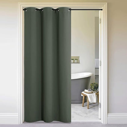 NICETOWN Doorway Curtain Privacy, Door Cover Curtain, Sound Reducing Insulated Thermal Room Darkening Blackout Curtains for Bedroom, 120 inch Length (Dark Mallard, 1 Panel, 5ft Wide by 10ft Long)