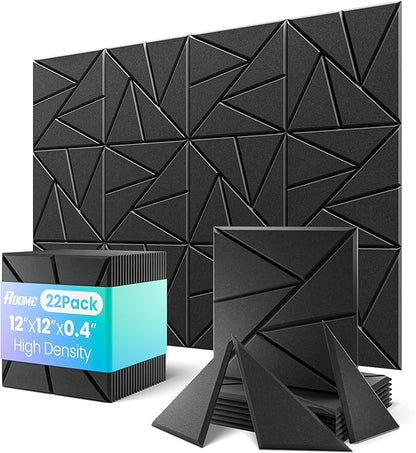 22 Pack Sound Proof Panels for Walls, 12" X 12" X 0.4" High Density Acoustic Panels, Triangle Design Sound Proof Foam Panels, Dynamic Soundproof Wall Panels for Gaming Home Studio Office-Black