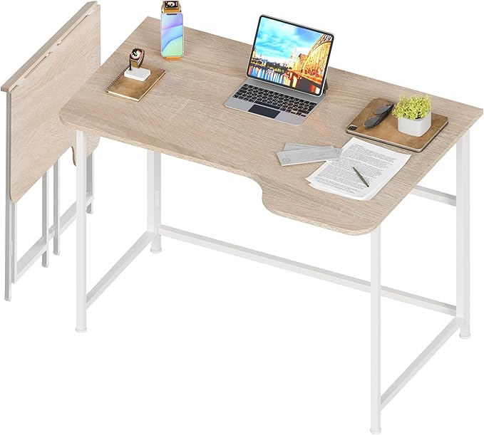 4NM 35.4" Small L Shaped Desk, Folding Computer Desk Home Office Desk, Foldable Bed Desk for Laptop for Small Space Offices - Natural and White