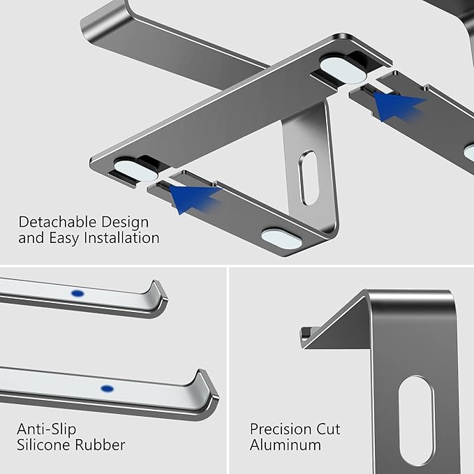 BESIGN LS03 Aluminum Laptop Stand, Ergonomic Detachable Computer Stand, Riser Holder Notebook Stand Compatible with Air, Pro, Dell, HP, Lenovo More 10-15.6" Laptops, Gray