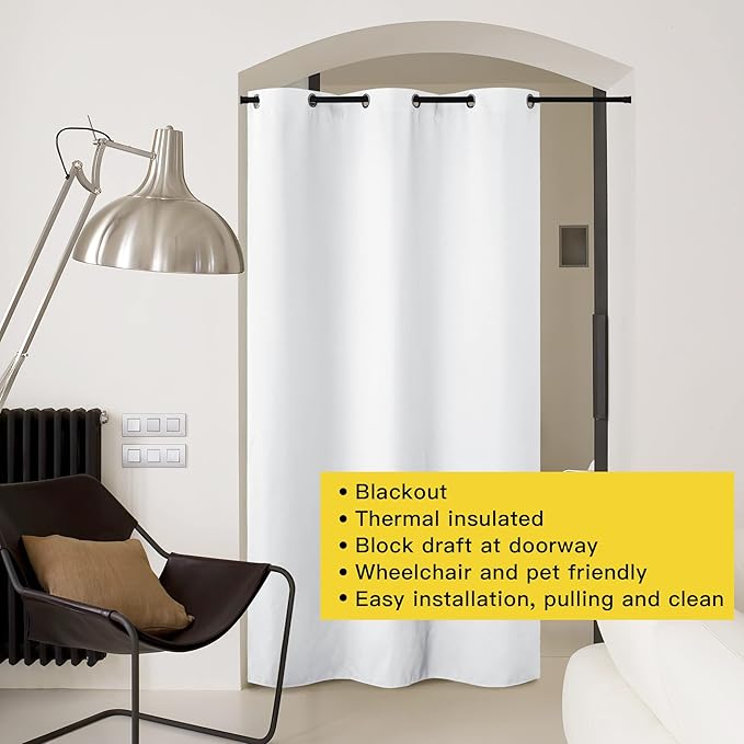 NICETOWN Curtains & Drapes for Door Tapestry, Sound Noise Canceling Room Darkening Replacement Makeshift Curtains for Bathroom Pantry Bedroom Closet (Cloud Grey, 1 Panel, 5ft Wide x 12ft Long)