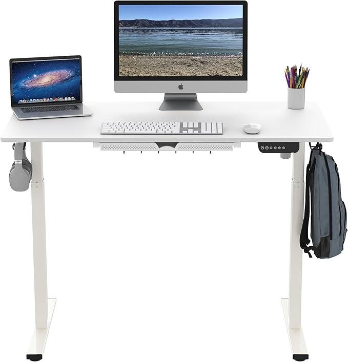 SHW Memory Preset Electric Height Adjustable Standing Desk, 48 x 24 Inches, White