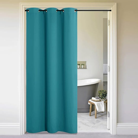 NICETOWN Closet Curtain for Bedroom Privacy, Faux Folding Accordion Doors, Blackout Noise Reducing Divider Curtains for Doorway Laundry Room Bifold Door (1 Panel, 5ft Wide x 9ft Long, Peacock Blue)