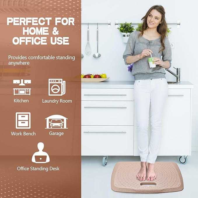 3/4 Inch Portable Anti Fatigue Standing Mat with Massage Points, Comfort Foot Mat Standing Pad for Stand Up Desk with Handle, Cushioned Kitchen Mat for Office & Home (Rose Gold, 17" X 22")