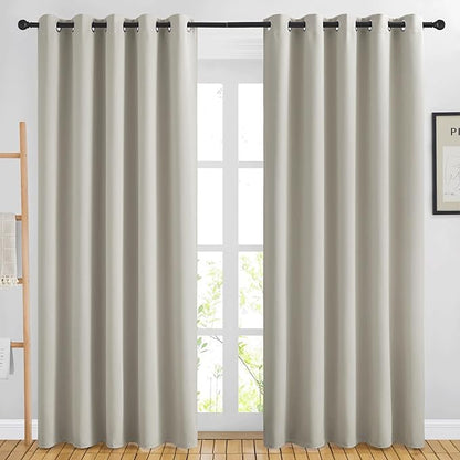 NICETOWN Room Darkening Natural Curtains & Drapes for Living Room - Thermal Insulated Solid Grommet Sound Reducing Room Divider Privacy Window Treatments for Bedroom, 2 Panels, W66 x L84