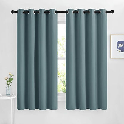 NICETOWN Greyish Blue Blackout Curtains 63 inches Long, Grommet Room Darkening Window Treatment Thermal Insulated Drapes Sound Reducing for Bedroom, W46 x L63, 2 Panels