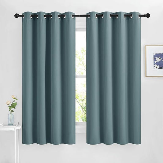 NICETOWN Greyish Blue Blackout Curtains 63 inches Long, Grommet Room Darkening Window Treatment Thermal Insulated Drapes Sound Reducing for Bedroom, W46 x L63, 2 Panels