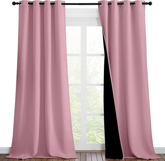 NICETOWN 100% Blackout Blinds, Set of 2, 46 inches x 102 inches, Laundry Room Decor Window Treatment Curtains for Large Patio Sliding Door, Thermal Insulated Crystal Pink Curtains for Bedroom