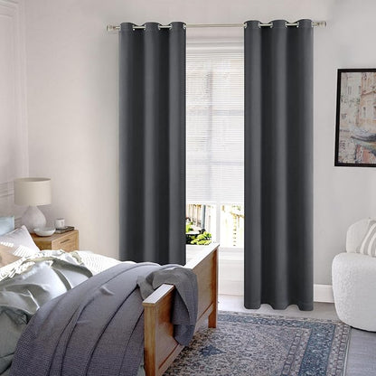 Blackout Curtains 84 Inch Length 2 Panels Set for Living Room, Thermal Insulated 100% Room Darkening Light Blocking Soundproof Grommet Thick Window Curtains, 38 Inch Narrow Wide, Dark Grey