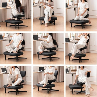 Cross Legged Chair with Back Support,Kneeling Desk Chair Ergonomic for Home and Office, Seat Angle Adjustable, Black