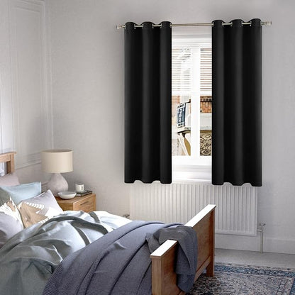 Black Blackout Curtains for Bedroom 63 Inch Length 2 Panels, Thermal Insulated Soundproof Grommet Thick Heavy Dark Drapes for Narrow Window, Each 38 Inch Wide