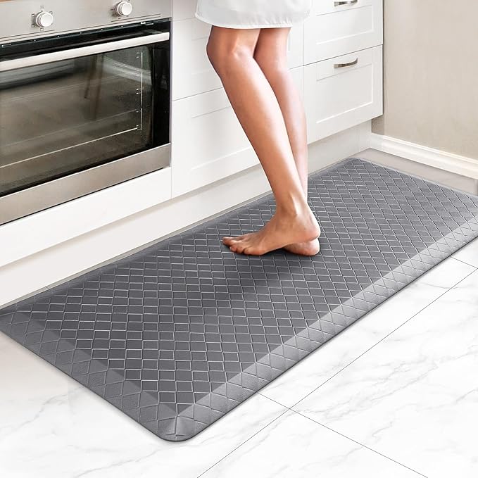 HappyTrends Kitchen Floor Mat - 4/5 Inch Thick Anti-Fatigue Kitchen Rug,Waterproof Non-Slip Kitchen Mats and Rugs Heavy Duty Ergonomic Comfort Rug for Kitchen,Office,Sink,Laundry,(22"x54", Gray)