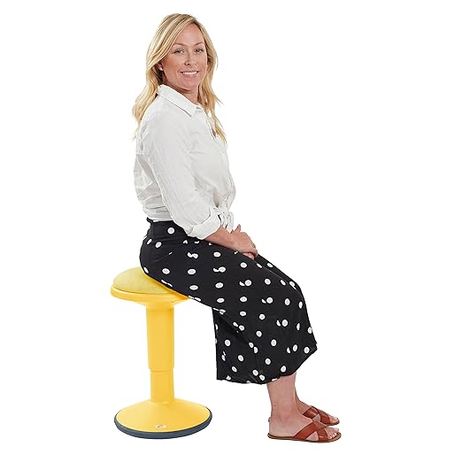 ECR4Kids Sitwell Wobble Stool with Cushion, Adjustable Height, Active Seating, Yellow