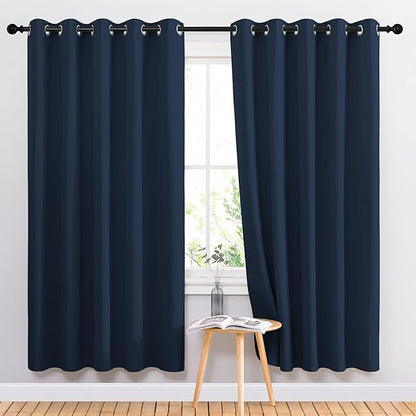 NICETOWN Blackout Curtain Panels 72 - Window Treatment Energy Saving Thermal Insulated Solid Grommet Blackout Drapes for Living Room (Navy, 1 Pair, 66 by 72-Inch)