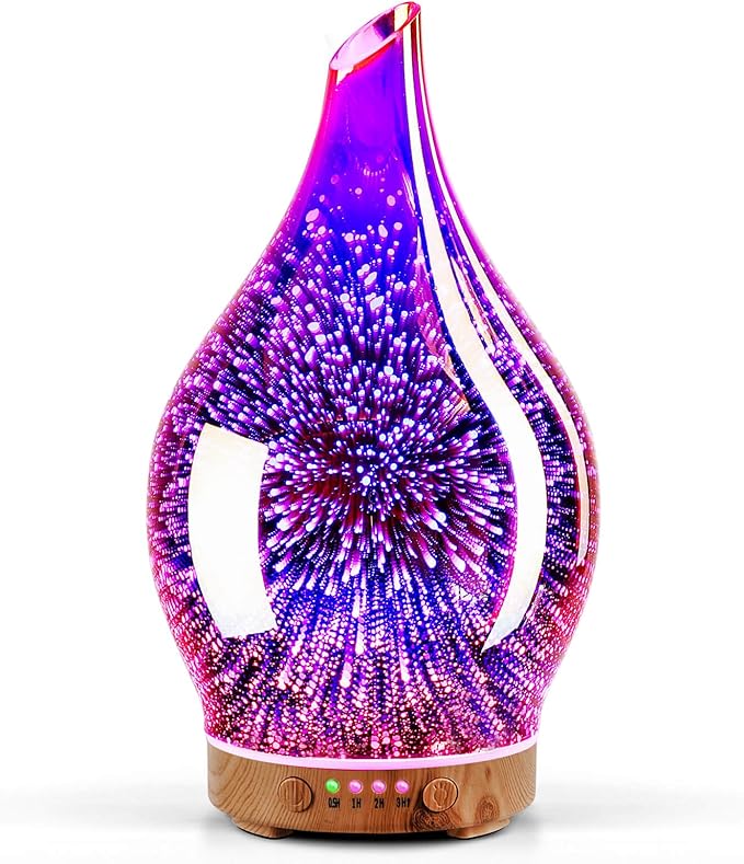 Porseme Essential Oil Diffuser 3D Firework Glass Aromatherapy Ultrasonic Humidifier Rose Gold, Auto Shut-Off, Timer Setting, BPA Free, Aroma Decoration for Home, Office, Gym, Spa, Premium Gift 100ml