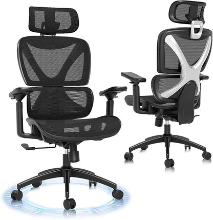 GABRYLLY Ergonomic Office Chair, Big and Tall Mesh Chair with Lumbar Support, 3D armrest - 215° Rotation, Adjustable Headrest & Soft Seat, Durable Computer Chair 350LBS for Work Gaming