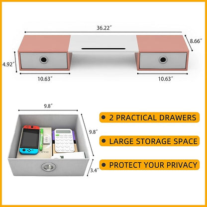 WESTREE Dual Monitor Stand Riser with Two Drawers, Extra Large Storage Monitor Stand for 2 Monitors, Desktop Oraganizer Stand for Computer,Laptop,Screen,Printer,TV
