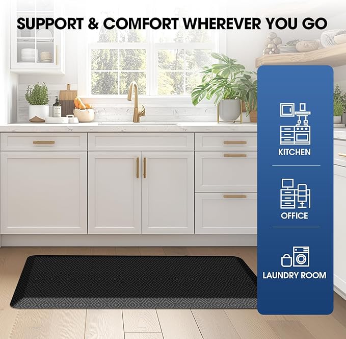 Mattitude Kitchen Mat Cushioned Anti-Fatigue Floor Mat Waterproof Non-Slip Mats and Rugs Standing and Comfort Desk Mats for House Sink Office Laundry (Black, 17.3"x39")