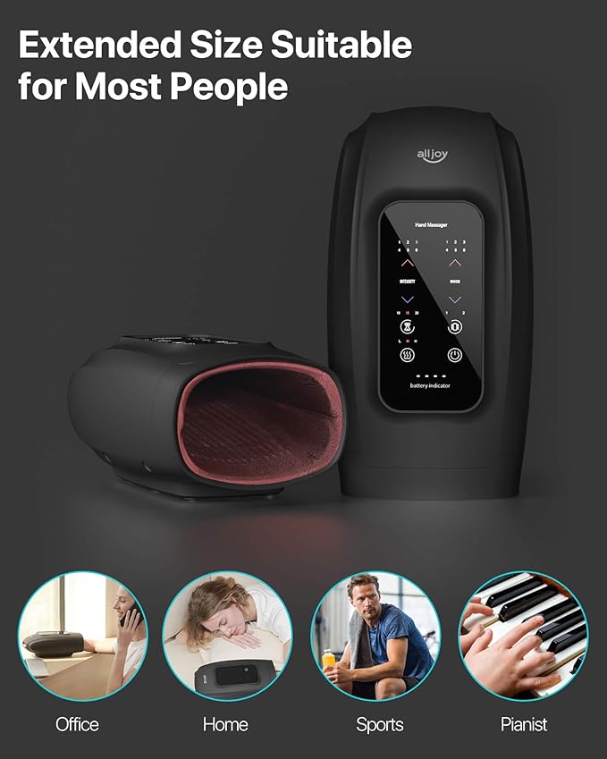 ALLJOY Hand Massager for Arthritis and Carpal Tunnel Relief, Touchscreen Cordless Hand Massager with Vibration and Heat, 6 Levels Pressure Point Therapy, Gifts for Women/Men