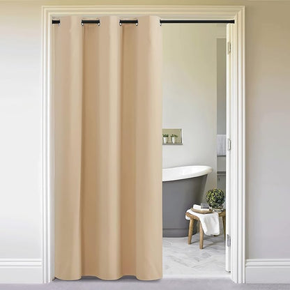 NICETOWN Closet Curtain for Bedroom Door, Faux Folding Accordion Doors, Blackout Noise Reducing Room Divider for Doorway Laundry Room Bifold Door (1 Panel, 5ft Wide x 9ft Long, Biscotti Beige)