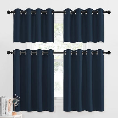 NICETOWN Short Curtains for Kitchen Windows - Grommet Thermal Insulated Blackout Curtain Draperies for Nursery/Kitchen/Bedroom/Bay Window, 2 Panels, 52W x 36L.2 inches Header, Navy