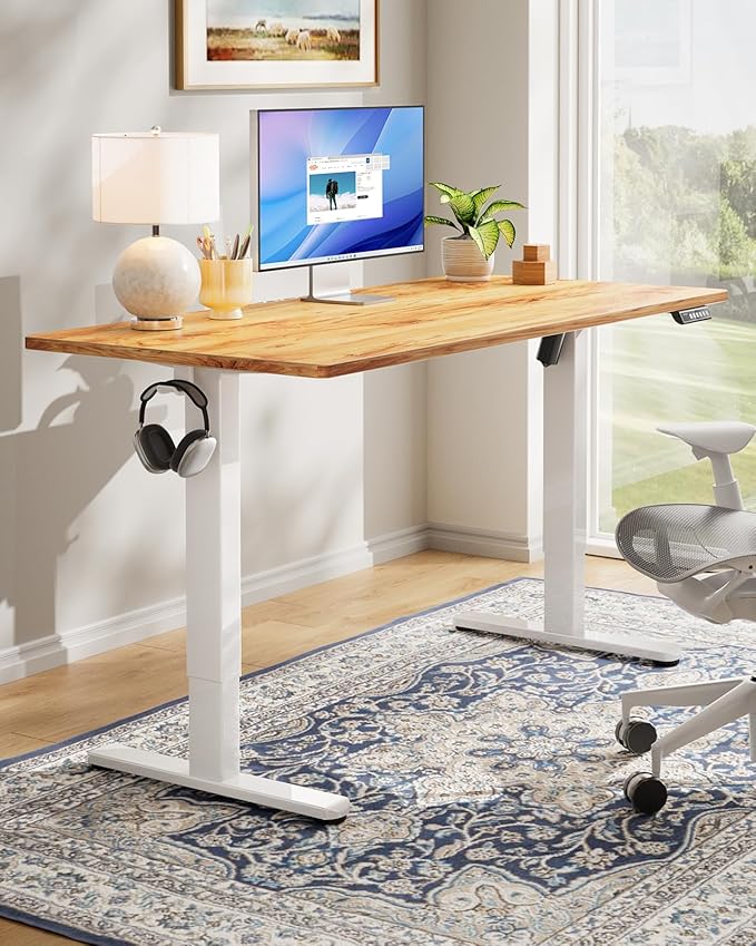 HUANUO Electric Standing Desk, 40" x 24" Whole Piece Desktop, Adjustable Height Computer Desk, 4 Height Memory Settings, Sit Stand Up Desk for Home Office, Light Vintage