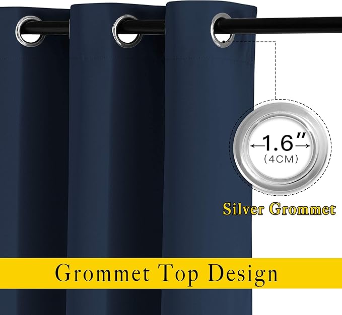 NICETOWN Blackout Curtains and Drapes for Kitchen - Thermal Insulated Solid Grommet Top Blackout Panels/Draperies for Kid's Room (Navy, 1 Pair, 66 x 54 Inch)