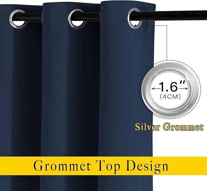 NICETOWN Blackout Living Room Curtains 102 inches Long - Grommet Thermal Insulated Window Drapes Room Divider Blinds Sound Reducing for Living Room (W66 x L102, Navy, 2 Pieces)