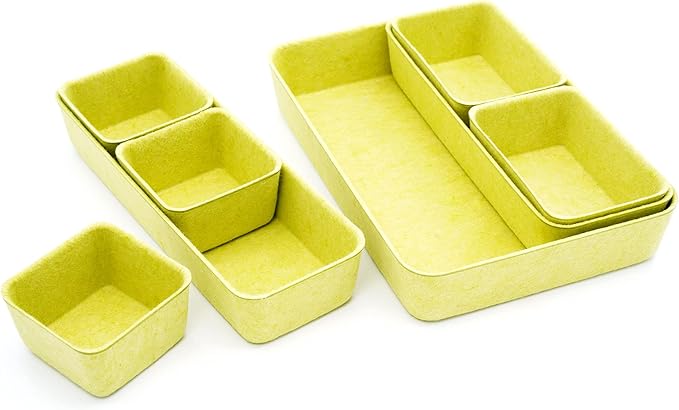 Welaxy desk drawer organizers tray dividers small felt storage bin sturdy soft for office suppliers entryway catchall key holder makeup crafts pens decluttering 8-piece gift idea (Linden green)