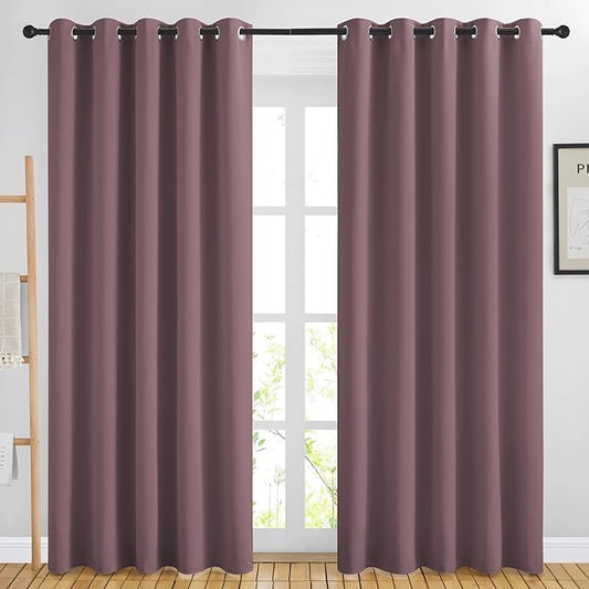 NICETOWN Blackout Dry Rose Curtains for Living Room - Solid Thermal Insulated Sound Reducing Grommet Room Darkening Curtains & Drapes for Bedroom/Children Room (2 Panels, W66 x L84)