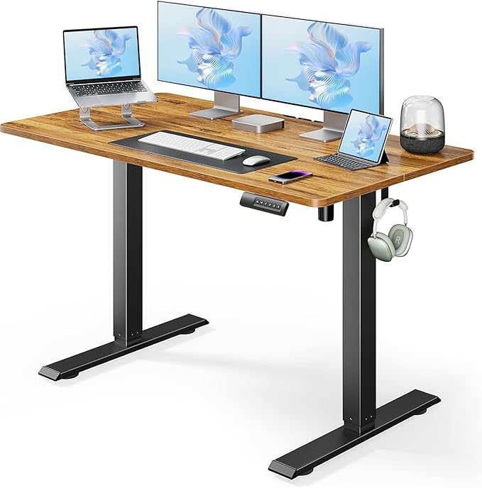 Marsail Electric Standing Desk, Adjustable Height Stand up Desk, 48 x 24 Inches Sit Stand Home Office Desk, Computer Desk, Rustic Brown