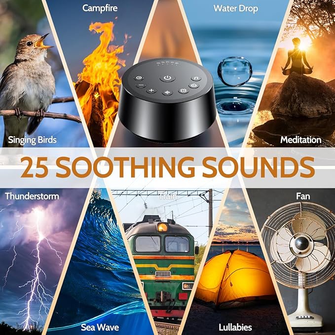 Color Noise Sound Machines with 25 Soothing Sounds Sleep White Noise Machine 32 Volume Levels 5 Timers and 4 Sound Categories and Memory Function for Home Office and Travel