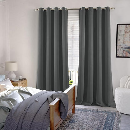 Long Blackout Curtains 90 Inch Length 2 Panels for Living Room/Dining Room, 100% Thick Light Blocking Thermal Insulated Soundproof Grommet Window Curtains, Each 52 Inch Wide, Dark Grey