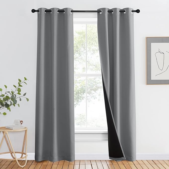 NICETOWN Full Shade Curtain Panel, Energy Smart & Noise Blocking Out Blackout Drape for Dining Room Window, Thermal Insulated Guest Room Lined Window Dressing(Silver Gray, 37 x 84 inch)