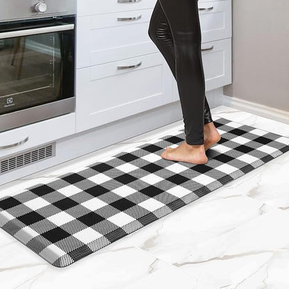 MAYHMYO Kitchen Mat Cushioned 1/2 Inch Thick Anti Fatigue Kitchen Rug Black and White Kitchen Floor Mat Non-Skid & Waterproof Kitchen Rug Comfort Standing Desk Mat for Home Office Sink 17.3"x39"