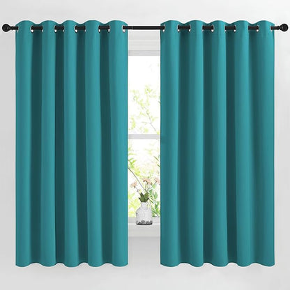 NICETOWN Peacock Teal Blackout Kids Room Curtains, Grommet Thermal Curtains & Drapes Room Darkening Window Treatment Sound Reducing for Bedroom, 2 Panels, W66 x L66