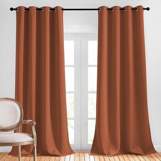 NICETOWN Room Darkening Curtain Drapes - Grommet Top Elegant Thermal Insulated Solid Energy Saving Window Treatment for Kids Room/Living Room, Burnt Orange, 1 Pair, W52 x L95